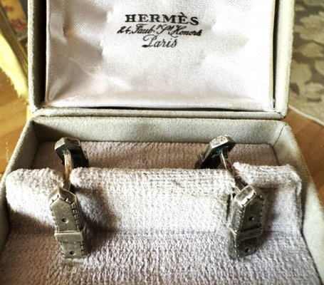 Vintage Silver Cufflinks in Original Box from Hermes for