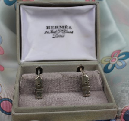 Vintage Silver Cufflinks in Original Box from Hermes for