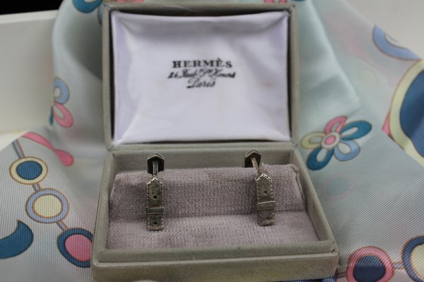 Vintage Silver Cufflinks in Original Box from Hermes for