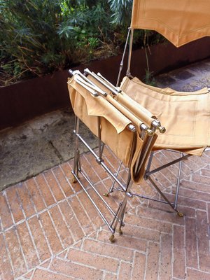 Creole Boat Folding Chairs in Stainless Steel and Canvas attributed to Maurizio  Gucci, 1985, Set of 2 for sale at Pamono