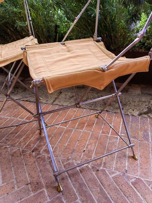 Creole Boat Folding Chairs in Stainless Steel and Canvas attributed to Maurizio  Gucci, 1985, Set of 2 for sale at Pamono