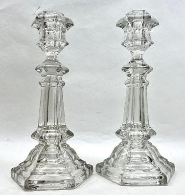 Kristall Kerzenständer von Val Saint Lambert, Belgien, 1900er, 2er Set