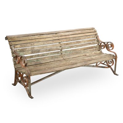 Vintage Wood and Metal Garden Bench for sale at Pamono