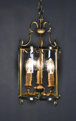 French Louis XVI Style Triple Light Hall Lantern in Bronze, 1930s