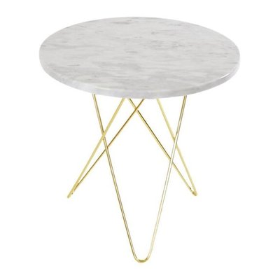 White Carrara Marble and Brass Tall Mini O Table by OxDenmarq for
