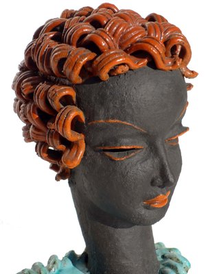 Art Deco Woman's Head in Ceramic by Rudolf Knörlein for