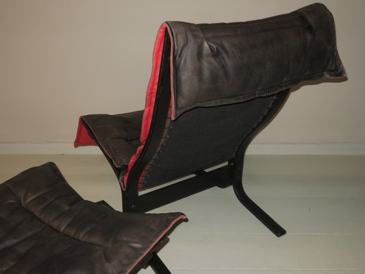 Schwarzer Mid-Century Siesta Stuhl & Fußhocker aus patiniertem