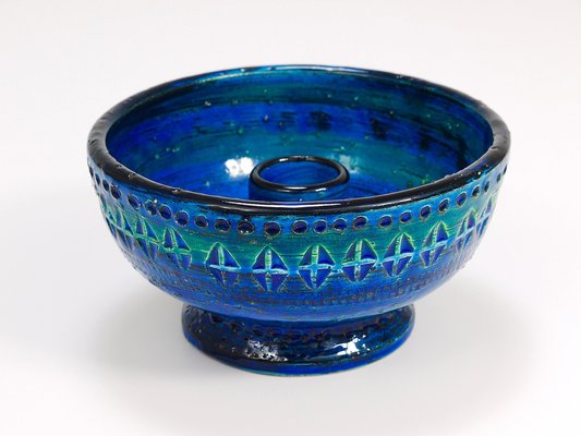 Mid-Century Rimini Blau Glasierte Kerzenhalter Schale von Bitossi für Bitossi, 1950er bei Pamono kaufen