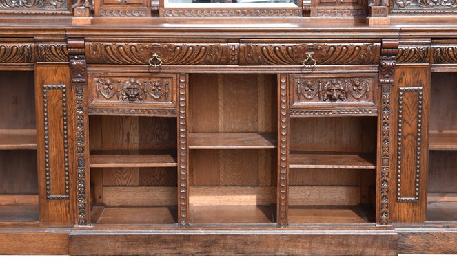 Large Victorian Carved Oak Front and Back Bar, 1880s, Set of 2 for