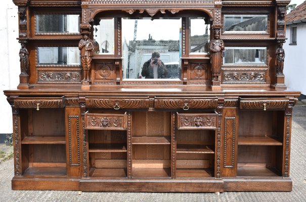 Large Victorian Carved Oak Front and Back Bar, 1880s, Set of 2 for