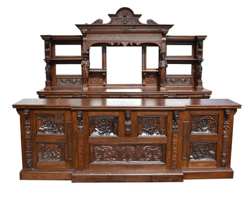 マイホームバー　アンティーク Large Victorian Carved Oak Front and Back Bar, 1880s, Set of 2 for
