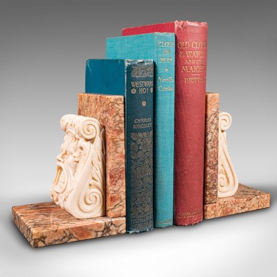 Vintage Art Deco Italian Bookends in Marble, 1940s, Set of 2 for