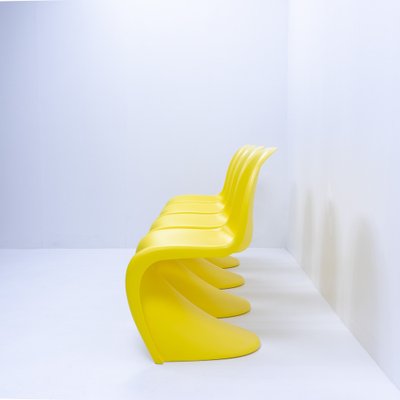 Verner Panton Chairs in Yellow by Verner Panton for Vitra Set of