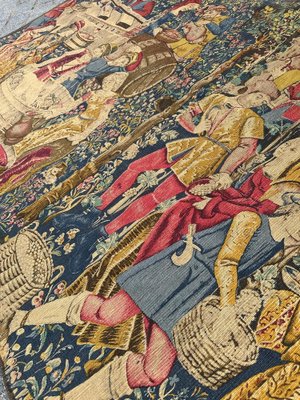 Vintage French Hand Printed Tapestry Vendanges Museum Design from