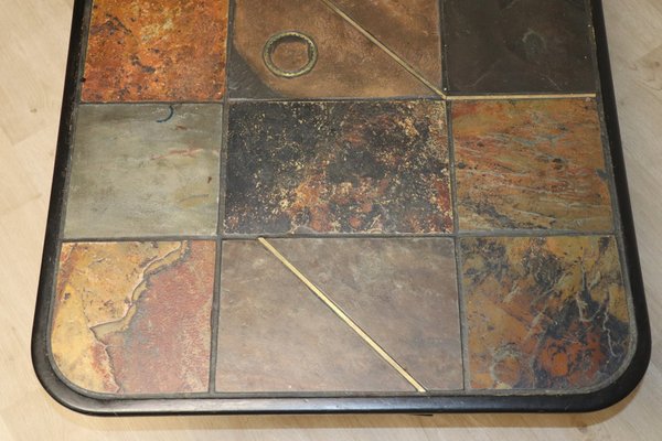 Brutalistic Liftable Coffee Table in Slate and Wood 1970 for sale