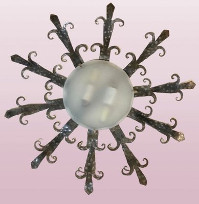 Wrought Iron Sun Ray Wall Lamp 1970s for sale at Pamono