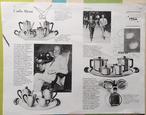 Alessi vintage coffee and tea service, 1940s, Set of 5 for sale at