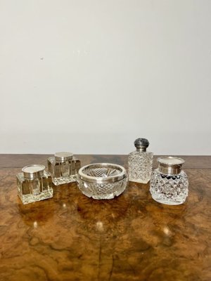 Antique Glass and Silver Mounted Accessories, 1880s, Set of 5 for 