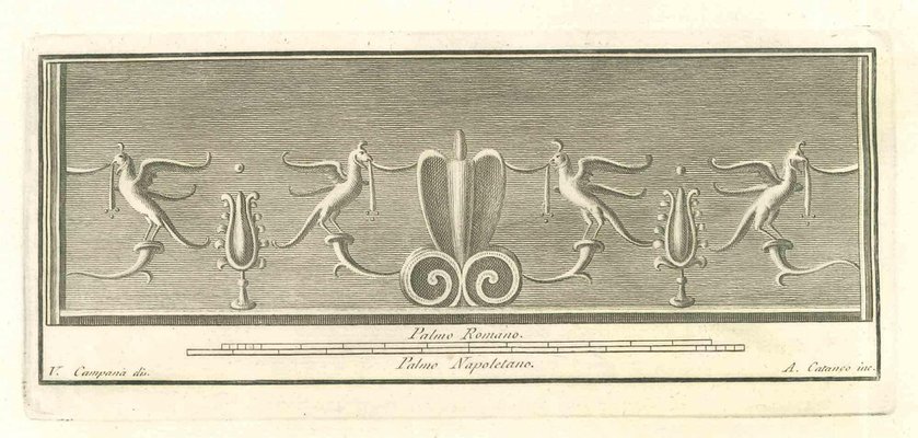A Hand Colored Engraving of a Pompeiian Fresco by G. Casanova A Hand Colored Engraving of a Pompeiian Fresco by G. Casanova