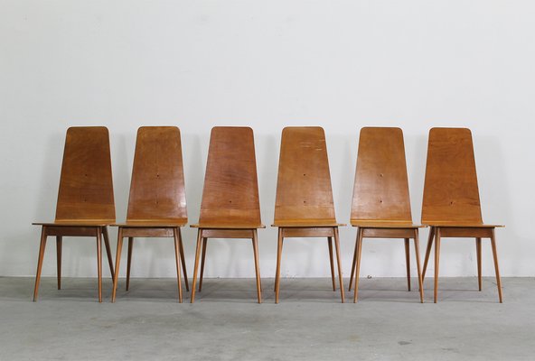 Vintage Italian Dining Chairs in Wood by Sineo Gemignani 1940s