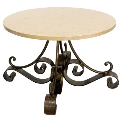 A French Travertine Top Cerused Oak Side Table A French Travertine Top Cerused Oak Side Table
