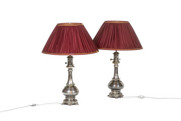 Table Lamps in Metal and Silvered Bronze, 1880s, Set of for sale