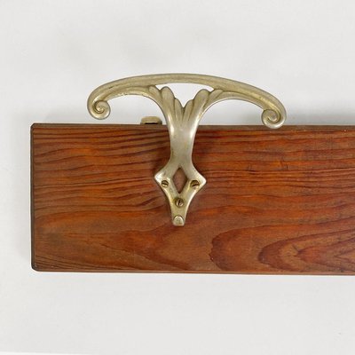 Italian Wall-Mounted Coat Rack in Wood with Two Metal Hooks, 1930s