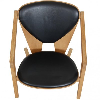 Butterfly Chair in Oak and Black Leather by Hans Wegner, 2000s for sale at  Pamono