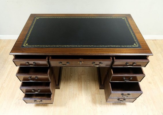 Black Leather Pedestal Desk for sale at Pamono