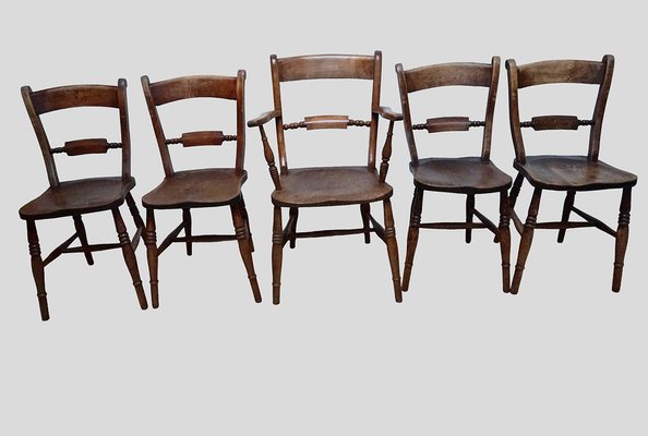 Oxford Windsor Bow Bar Back Chairs, 1850s, Set of 5 for sale at Pamono