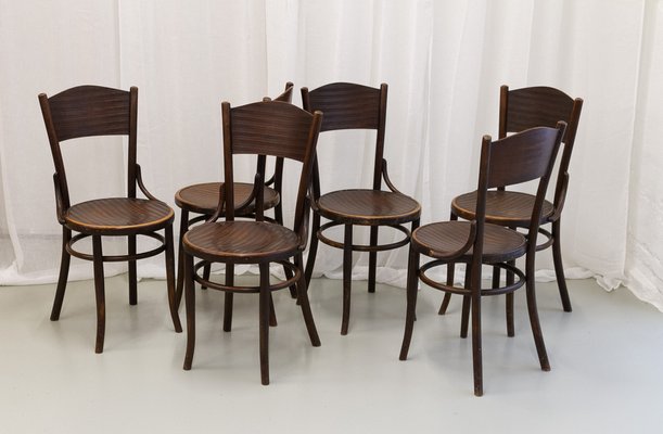 Vintage Bentwood Bistro Chairs from Fischel 1920s. Set of 6