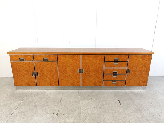 Vintage Italian Burl Wood Credenza 1970s for sale at Pamono