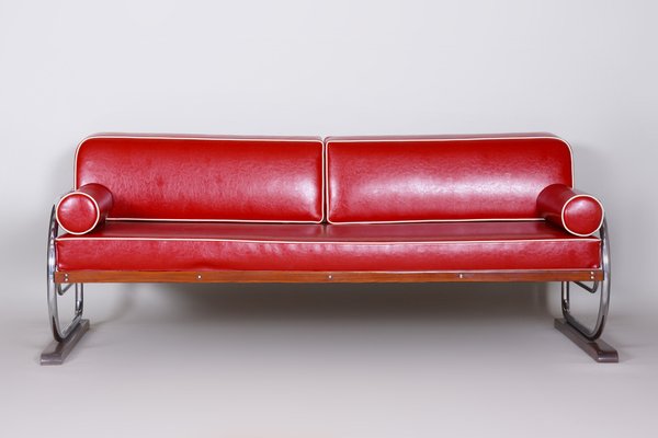 Bauhaus Red Sofa in Chrome-Plated Steel & High Quality Leather
