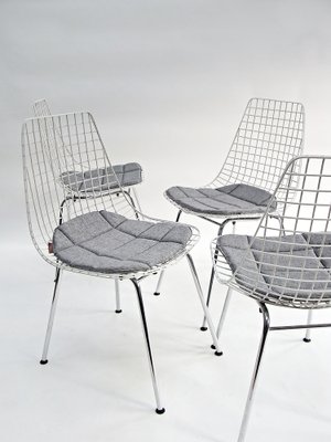Wire Chairs in Chrome and White Steel Mesh, Set of for sale at
