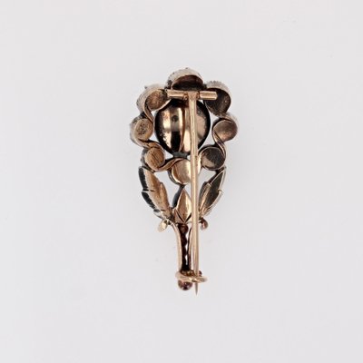Broche fleur ancienne en or et argent avec diamants