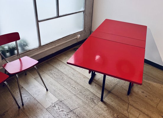 Mid Century Dining Table and Chairs in Red Formica 1950s Set of