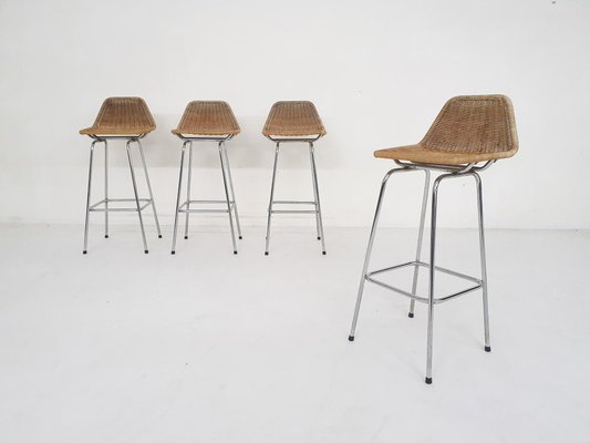 Rattan and Metal Bar Stool