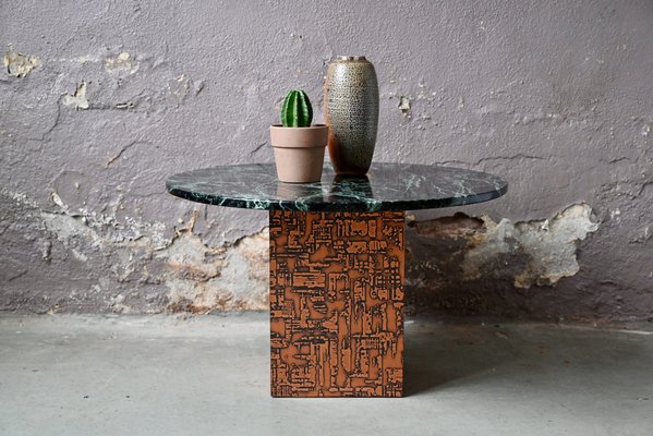 Vintage Brutalist Coffee Table in Marble with Copper Foot for sale