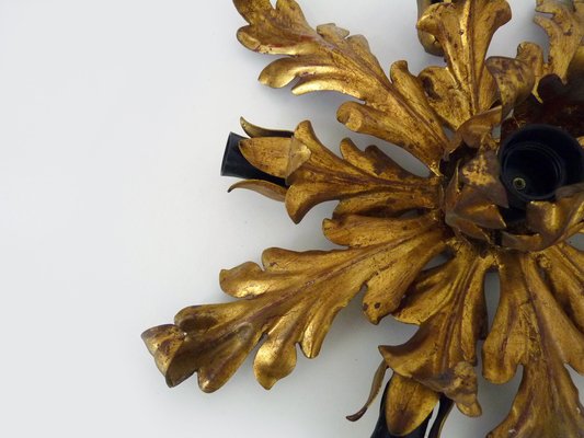 6 light Gilded Foliage Ceiling Lamp by Li Puma Firenze Italy 1960s