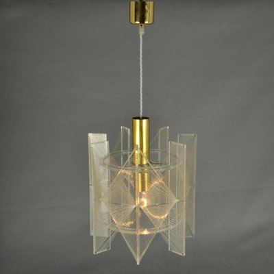 Small Mid-Century Modern Pendant Lamp in Clear Acrylic Glass, Wire