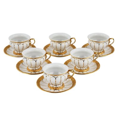 White and Gilded Porcelain Mocha Coffee Service from Meissen, Set