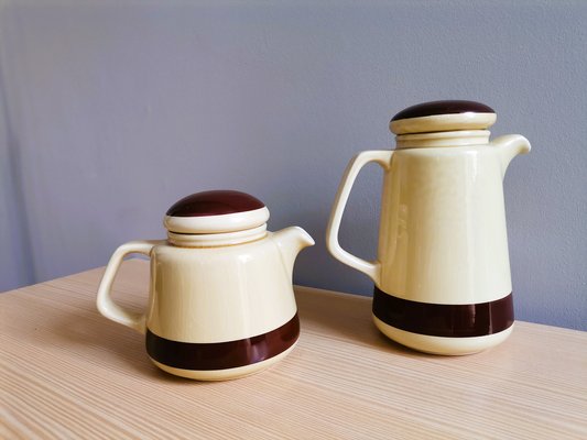 Portugiesische Tee- und Kaffeekanne aus glasierter Keramik von Sado International, 1960er, 2er Set bei Pamono kaufen