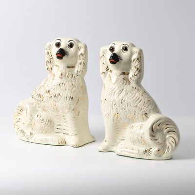 Antique Staffordshire Mantle Dog Figurines with Glass Eyes, 1890s, Set of