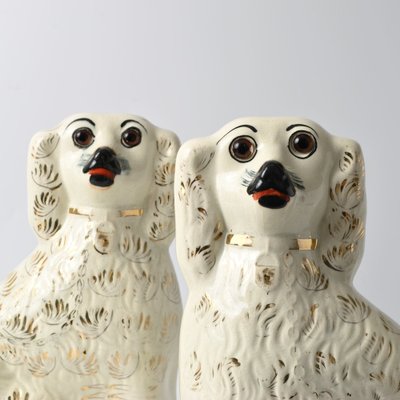 Antique Staffordshire Mantle Dog Figurines with Glass Eyes, 1890s, Set of