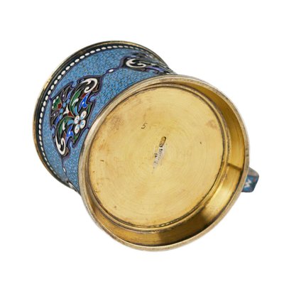 Silberner Glashalter mit Cloisonné Emaille und Vergoldung, 1800er bei  Pamono kaufen