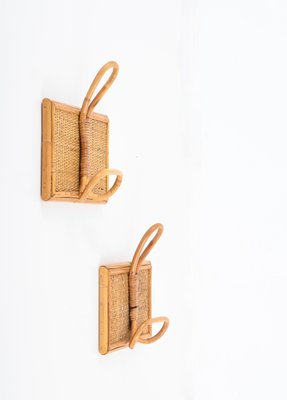 French Riviera Coat Hooks in Rattan and Bamboo 1960s Set of 2