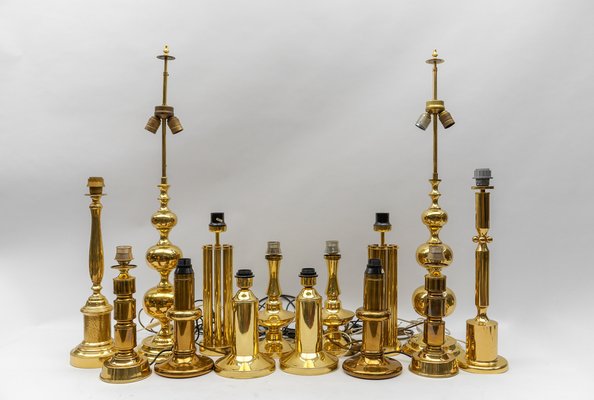 Pied De Lampe Vintage En Laiton Et Verre, Style Rétro, Années 50, Bronze
