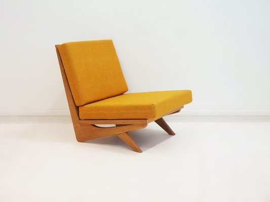 Lounge Chair with Beech Frame and Mustard Fabric Upholstery by Georg Thams 1970s