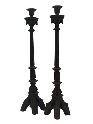 Neo-Gothic Iron Altar Candlesticks, 1900, Set of 2 for sale at Pamono