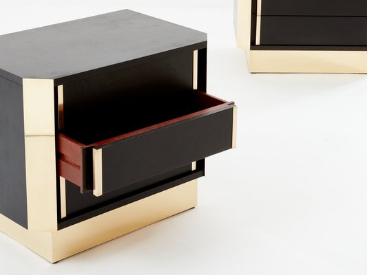 Italian Nightstands in Ebonized Oak and Brass, 1970s, Set of 2 for sale at Pamono Italian Nightstands in Ebonized Oak and Brass, 1970s, Set of 2 for sale at Pamono